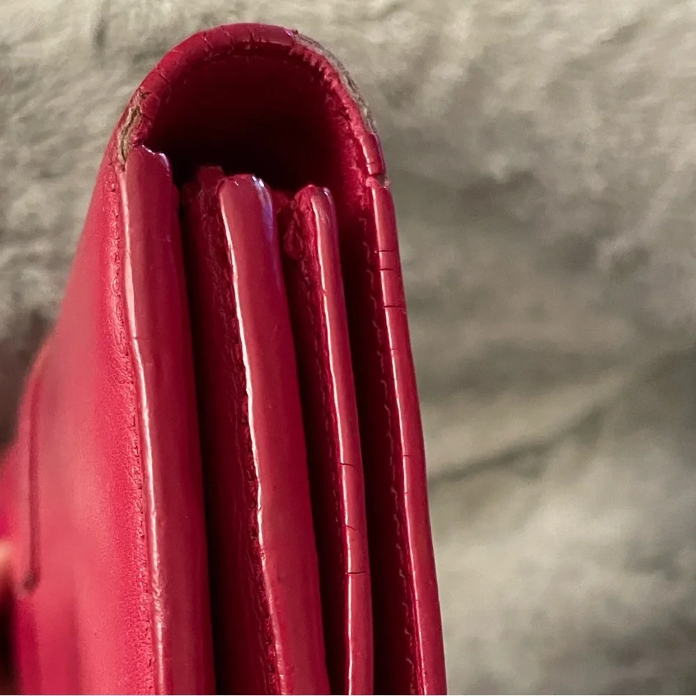 YSL Saint Laurent Paris Calfskin Y Line Flap Wallet Long Leather Pink Fuchsia - Picture 7 of 12